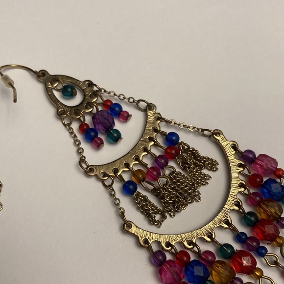 Large Multi Tier Chain Tassel Colorful Bead Boho Earrings - Picture 13 of 13